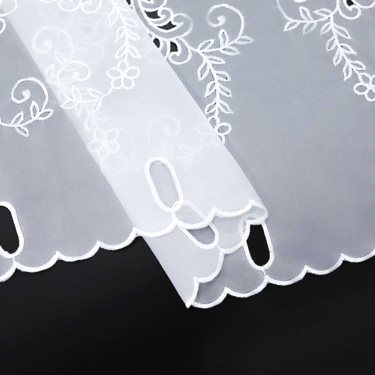Scheibengardine Modern Bistrogardine durch Tunnelzug Halbtransparent Küche Kurzgardine Lasercut Blumenmuster - Joyswahl